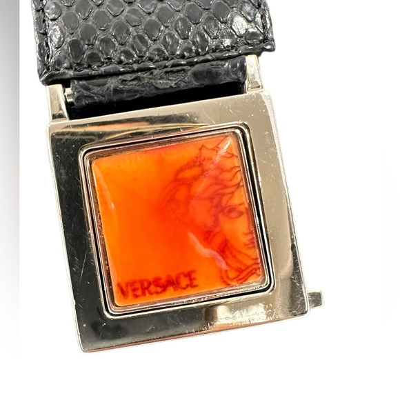 Vintage GIANNI VERSACE black canvas shoulder bag snake trim with duster - Picture 7 of 16